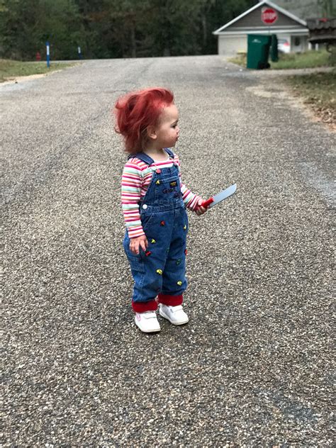 The easiest but more expensive route is to simply buy a pre-made costume. . Chucky costume toddler
